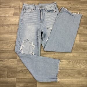 American Eagle Skater Jeans Wide Leg High Rise Ripped Light Wash sz 8